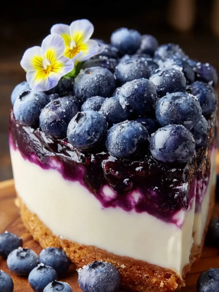 Blueberry Cheesecake with Floral Garnish First Image