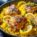 Irresistible One Pan Meyer Lemon Chicken with Golden Rice First Image