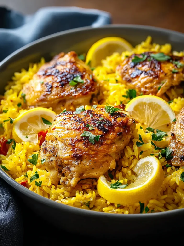 Irresistible One Pan Meyer Lemon Chicken with Golden Rice First Image